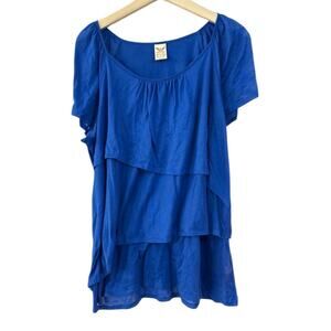 Faded Glory Women's Short Sleeve Layered Tee Shirt Blouse Cobalt Blue XL